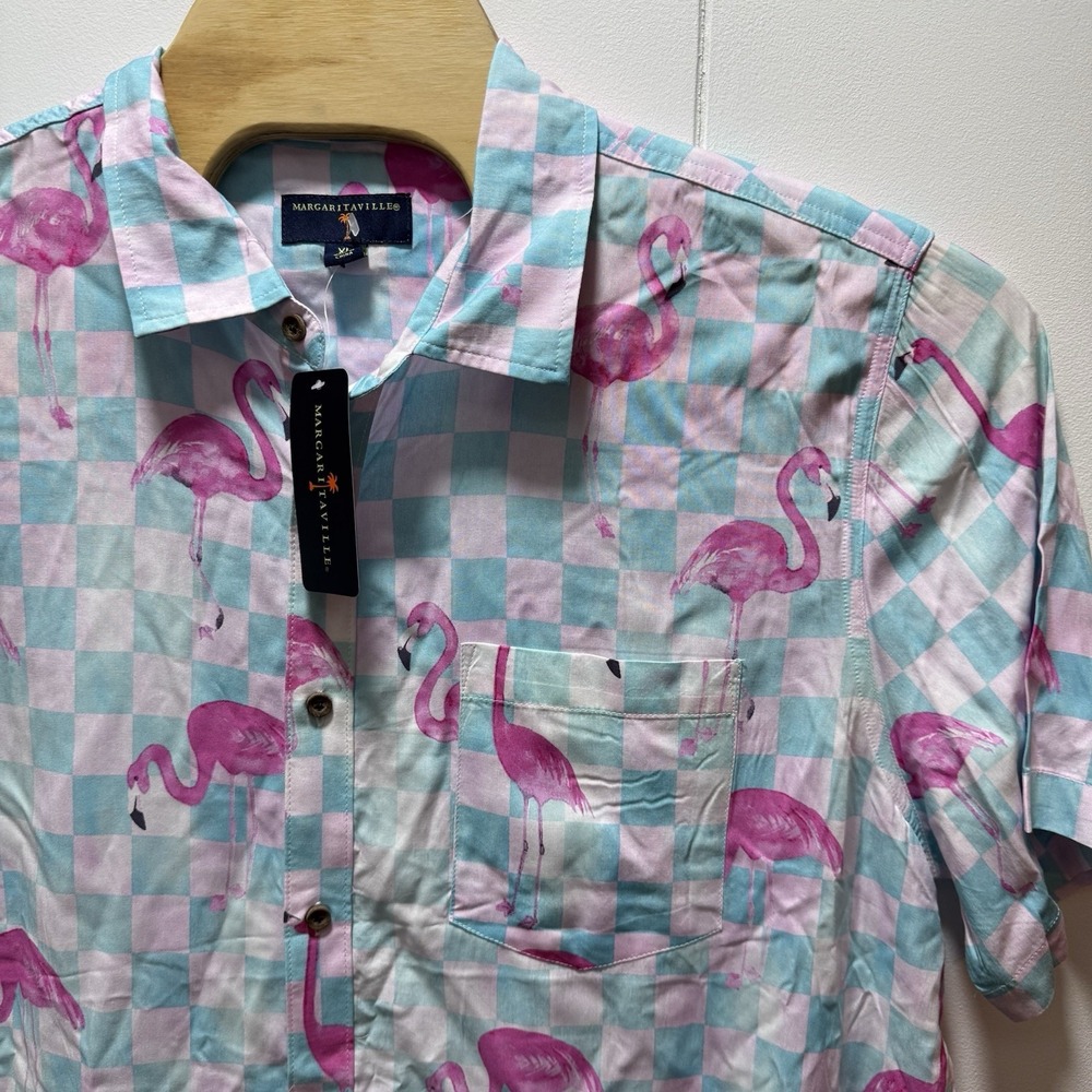 Margaritaville Men's Short Sleeve Shirt Size XL Pink Flamingos‎ Tropical NEW